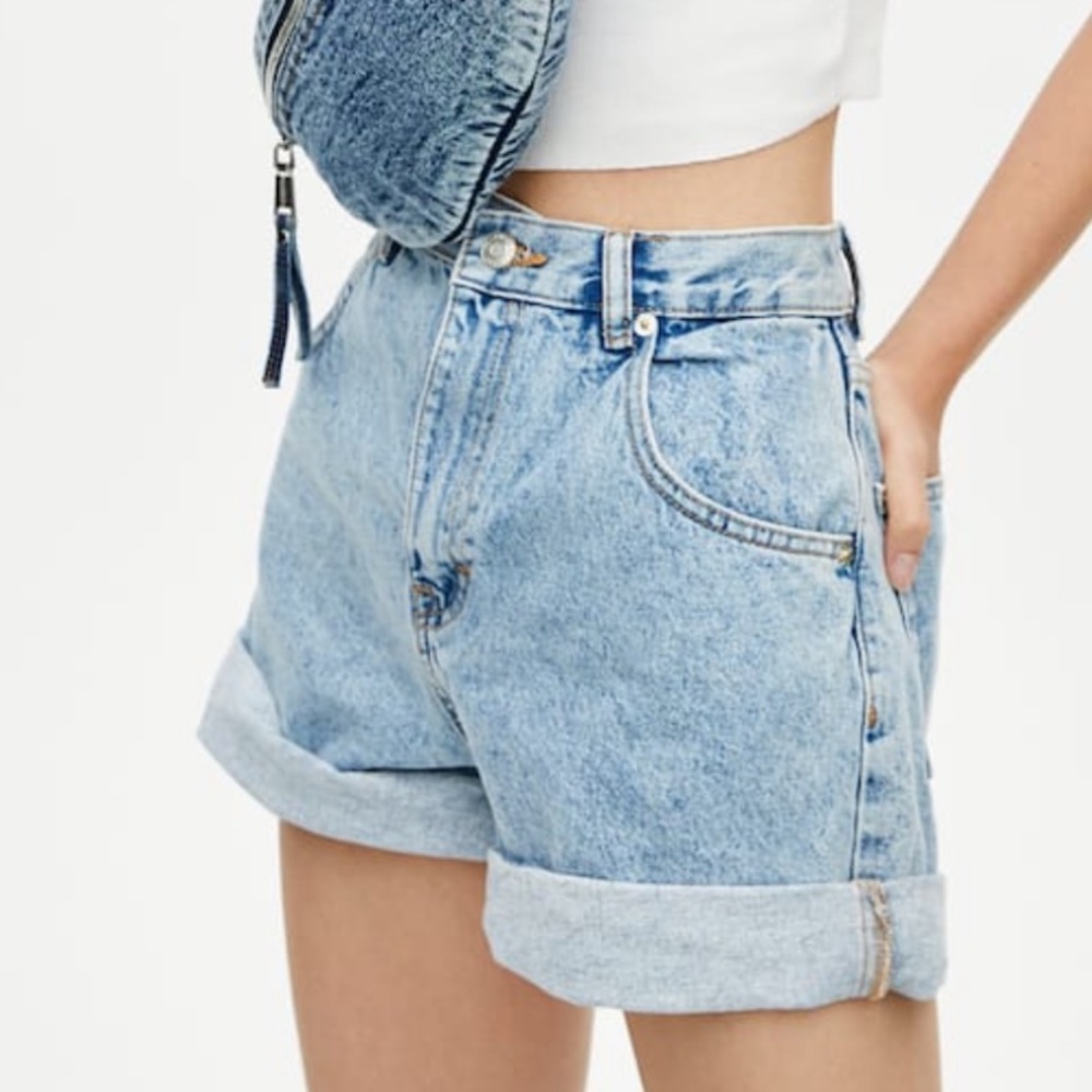 Pull and Bear high rise cuffed denim shorts